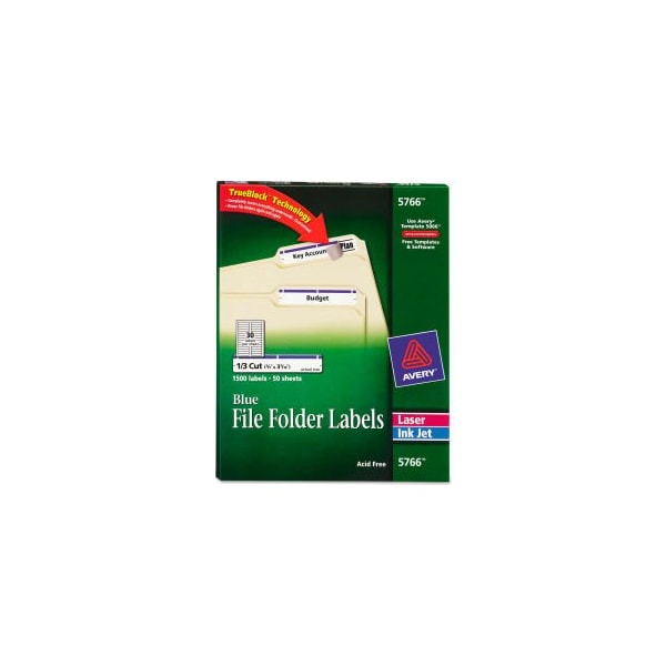 Avery Dennison Permanent Filing Labels, 1/3 Cut, 1 , Blue, 1500PK 5766 - main